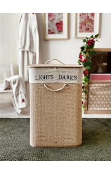 Akayev Beige Hasır 2 Bölmeli Çamaşır Sepeti Yükseklik 60cm Beyaz