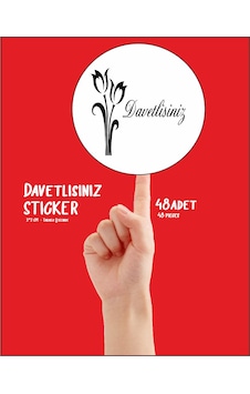 Davetlisiniz Yazılı Yuvarlak Yapışkanlı Davetiye Zarf Etiketi Sti