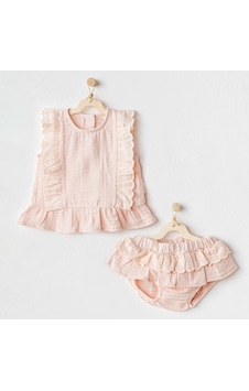 Andywawa Kız Bebek Takım 2 Parça Set Muslin Home Ac25888 Pembe Andywawa Kız Bebek Takım 2 Parça Set Muslin Home Ac25888 Pembe