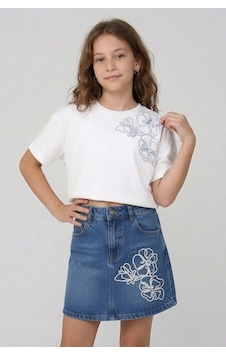 Dmb Kids Kız Çocuk Nakışlı Kot Şort Etek Dmb-0792 İndigo