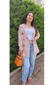 Desenli Blazer Ceket Fuşya