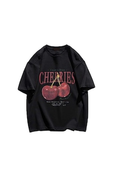 Josette Kiraz Baskılı Oversize T-shirt SIYAH