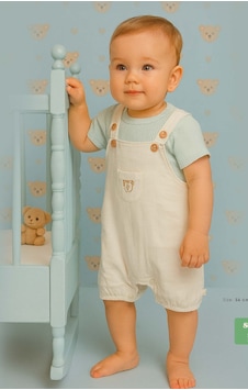 Bistyle Tulum 2li Salopet Müslin My Teddy Smile Yeşil Bej