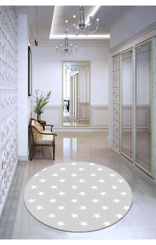 Gri Yıldızlı Kaymaz Tabanlı Yıkanabilir Yuvarlak Halı Ar604n11