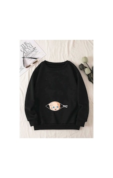 Caxis Kadın Fermuar Bebek Baskılı Hamile Oversize Bisiklet Yaka Sweatshirt Siyah Caxis Kadın Fermuar Bebek Baskılı Hamile Oversize Bisiklet Yaka Sweatshirt Siyah