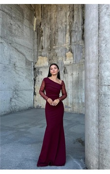Alfa Aksesuar 03 Asimetrik Taş Abiye Elbise Detaylı Maxi Yaka Bordo Alfa Aksesuar 03 Asimetrik Taş Abiye Elbise Detaylı Maxi Yaka Bordo