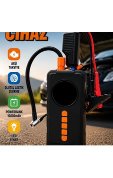 4'ü 1 Arada Akü Takviye Cihazı 1000a Dijital Kompresör 10000mah Powerbank Led Fener 4'ü 1 Arada Akü Takviye Cihazı 1000a Dijital Kompresör 10000mah Powerbank Led Fener