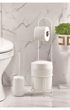 Metal Standlı Yuvarlak Kovalı & Kağıtlıklı & Fırçalıklı Beyaz Banyo Takımı Açık Altın Metal Standlı Yuvarlak Kovalı & Kağıtlıklı & Fırçalıklı Beyaz Banyo Takımı Açık Altın