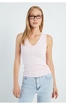 Fullamoda Dantelli V Yaka Slim Fit Bluz Pembe