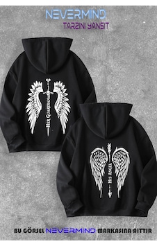Nevermind Sevgili Angel & Guardian Çift Kombini Baskılı Kapüşonlu Sweatshir Siyah Nevermind Sevgili Angel & Guardian Çift Kombini Baskılı Kapüşonlu Sweatshir Siyah