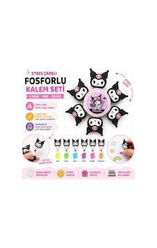 Kuromi Figürlü Stres Çarklı 6 Renk Mini Fosforlu Kalem Seti Siyah Siyah