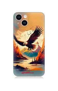 Apple Uyumlu iPhone 13 Silikon Kılıf Uçan Siyah Beyaz Kartal