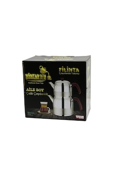 Lunaev Filinta Aile Boy Çelik Çaydanlık Seti Çift Kapaklı Renkli Bakalit Kulp Üst Demlik: 1.5 L - Al