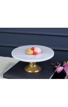 Whıte Marble Ayaklı Pasta Standı 25x25x12 Cm beyaz