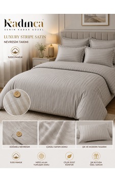 Luxury Stripe Pamuk Saten Nevresim Takımı 6parça Açık Gri Luxury Stripe Pamuk Saten Nevresim Takımı 6parça Açık Gri