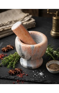 El Yapımı Doğal Mermer Havan & Tokmak Seti - Turuncu