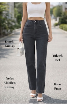 Cedy Denim Kadın Boru Paça Yüksek Bel Regular Fit Likralı Pantolon Gri Cedy Denim Kadın Boru Paça Yüksek Bel Regular Fit Likralı Pantolon Gri