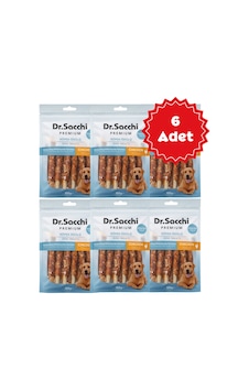 Dr. Sacchi Tavuk Sargılı İnek Derisi Sütlü Burgu Kemik Köpek Ödülü 100gr 6 Adet