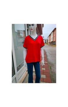 Çınar Boutique Ribana Detaylı Kırmızı Tişört Kırmızı Kırmızı