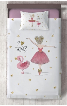 Mekta Home Bebek Ve Çocuk Odası Pembe Balerin Ve Kuğu Desenli Yatak Örtüsü Renkli