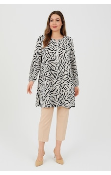 Kadın Siyah Büyük Beden Zebra Desenli Dokuma Tunik Kadın Siyah Büyük Beden Zebra Desenli Dokuma Tunik