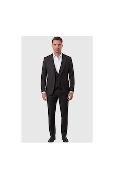 Deepsea Siyah Slim Fit Likralı 3 Lü Takım Elbise Ceket Yelek Pantolon Modern Şık Tasarım 2601798