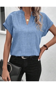 Melen Moda Kadın Kısa Kollu Hakim Yaka Sofya Bluz Mavi