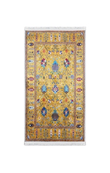 Hardal Sarısı Halı Vintage Etnik Desen Saçaklı Bambu Kumaş Yüzey Çok Renkli Hardal Sarısı Halı Vintage Etnik Desen Saçaklı Bambu Kumaş Yüzey Çok Renkli