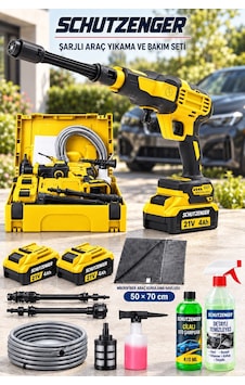 Akülü Şarjlı Araba Oto Yıkama Makinesi Tabancası Mikrofiber Kurulama Bez Detaylı Temizleme Cılalı Şampuan Sarı 60-21 Akülü Şarjlı Araba Oto Yıkama Makinesi Tabancası Mikrofiber Kurulama Bez Detaylı Temizleme Cılalı Şampuan Sarı 60-21
