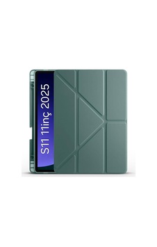S11 2025 11 İnç Tablet Sm-x730/x736 İçinile Uyumlu Üçgen Kalem Bölümlü Standlı Uyku Modlu Akıllı Kılıf Koyu Yeşil Sku: Zeusb0gfx6yz37 Arka Kapak