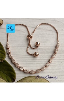 Zirkon Taşlı Rose Oval Asansör Bileklik Gümüş