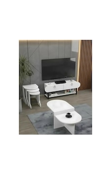 Vega Tv Ünitesi+sehpa Salon Set Beyaz Vega Tv Ünitesi+sehpa Salon Set Beyaz