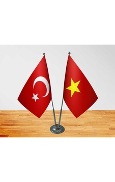 Masa Üstü Vietnam Bayrağı Türk Bayrağı İkili Krom Direk Masa Bayr
