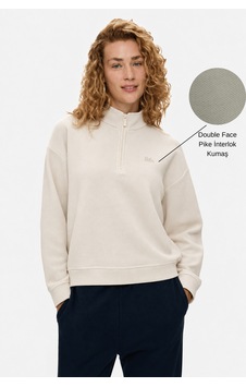 UCLA Ruelle Kemik Rengi Yarım Fermuarlı Nakışlı Pamuklu Loose Fit Kadın Pike Sweatshirt UCLA Ruelle Kemik Rengi Yarım Fermuarlı Nakışlı Pamuklu Loose Fit Kadın Pike Sweatshirt