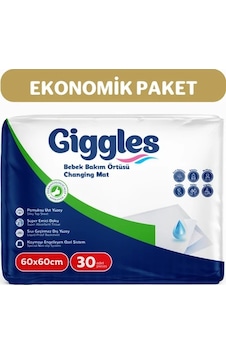 Giggles Bebek Bakım Örtüsü 60 x 60 Alt Açma Bezi 30 Adet Giggles Bebek Bakım Örtüsü 60 x 60 Alt Açma Bezi 30 Adet