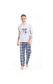 Tampap 2170 Baskılı Uzun Kol Erkek Pijama Takımı - Gri