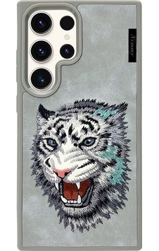 Samsung Uyumlu Galaxy S25 Ultra Magsafe 3d Gerçek Nakış İşlemeli Kar Leoparı Premium Kılıf 2.0 Şeffaf