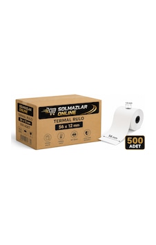Solmazlar Online 56x12 Termal Rulo Kağıt 500 Adet Koli Yazar Kasa, Pos Ve Termal Yazıcı Uyumlu