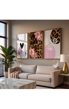 3 Lü Leopar Desenli Pembe Çiçekli Çerçevesiz Poster Seti, Modern Dekoratif Poster, Ev Dekorasyonu 3 Lü Leopar Desenli Pembe Çiçekli Çerçevesiz Poster Seti, Modern Dekoratif Poster, Ev Dekorasyonu