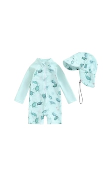 Petityu Güneş Korumalı Uzun Kollu Caretta Caretta Su Yeşili Şapka Mayo Set Petityu Güneş Korumalı Uzun Kollu Caretta Caretta Su Yeşili Şapka Mayo Set