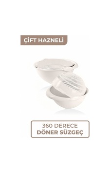 Twist 360 Derece Dönebilir Çift Hazneli Süzgeç, Makarna Meyve Ve Sebze Süzme Aparatı Plastik Diğer