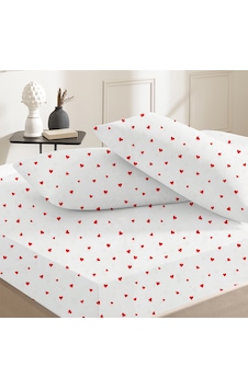 %100 Pamuklu Çift Kişilik Lastikli Çarşaf 180x200+25 50x70 Yastık Kılıfı 2 Adet Beyaz - Kırmızı