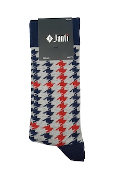 Jtaw25crp1661 Pamuk Elastan 1.kalite Soket 40-44 Beden Kırmızı Lacivert Gri Marin Renklerde Desenli Janti Çorap Çok Renkli