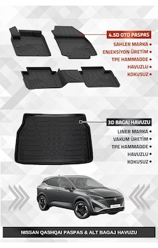 Sahler Qashqai 2022+ Benzinli Uyumlu 4.5d Premium Havuzlu Oto Paspas Ve Liner Marka 3d Alt Bagaj Hav