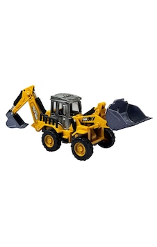 Diecast Oyuncak Metal İnşaat Araçları Çift Taraflı Dozer Kepçe Sürtmeli Kazıcı Ve Yükleyici Kutulu Sarı