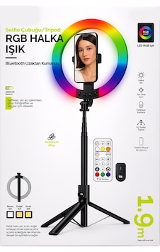 Exenar - Siyah - Rgb Halka Işık Uzun Tripod Selfie Çubuğu 1.9m-1200 Mah Şarjlı Kumandalı Ring Light Telefon Tutucu Exenar - Siyah - Rgb Halka Işık Uzun Tripod Selfie Çubuğu 1.9m-1200 Mah Şarjlı Kumandalı Ring Light Telefon Tutucu