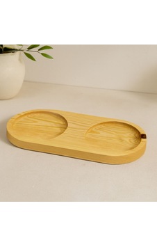 Ahşap 2 Bölmeli Oval Yağdanlık Altlık 27x12,5 Cm Açık Bej