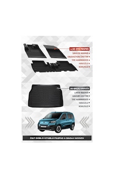 Sahler Fiat Doblo 2023+ Uyumlu 4.5d Premium Havuzlu Oto Paspas Ve Liner Marka 3d Bagaj Havuzu