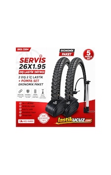 Servis 26x1.95 Dış Lastik Nitro Bisiklet Lastiği + İç Lastik 2 Şer Adet Takım + 1 Adet Pompa