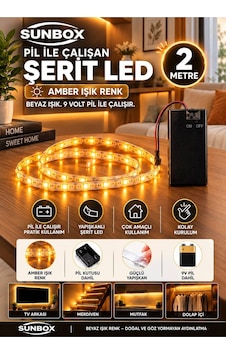 Pilli Yapışkanlı 2 Metre Amber Pilli Şerit Led Pil Hediyedir Amber Amber Pilli Yapışkanlı 2 Metre Amber Pilli Şerit Led Pil Hediyedir Amber Amber